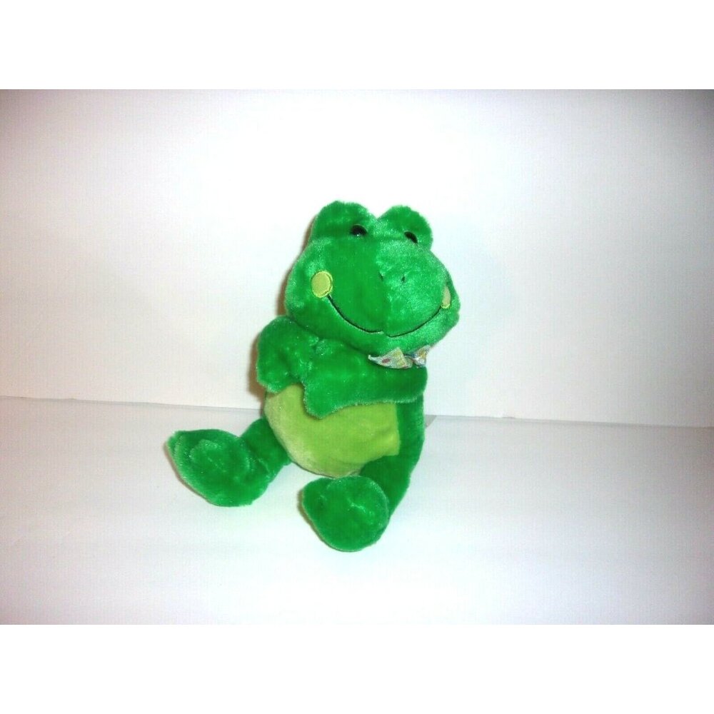 Petting Zoo Green Frog Satin Sheer Ribbon Bow Plush 8 Inch Stuffed Animal Toy